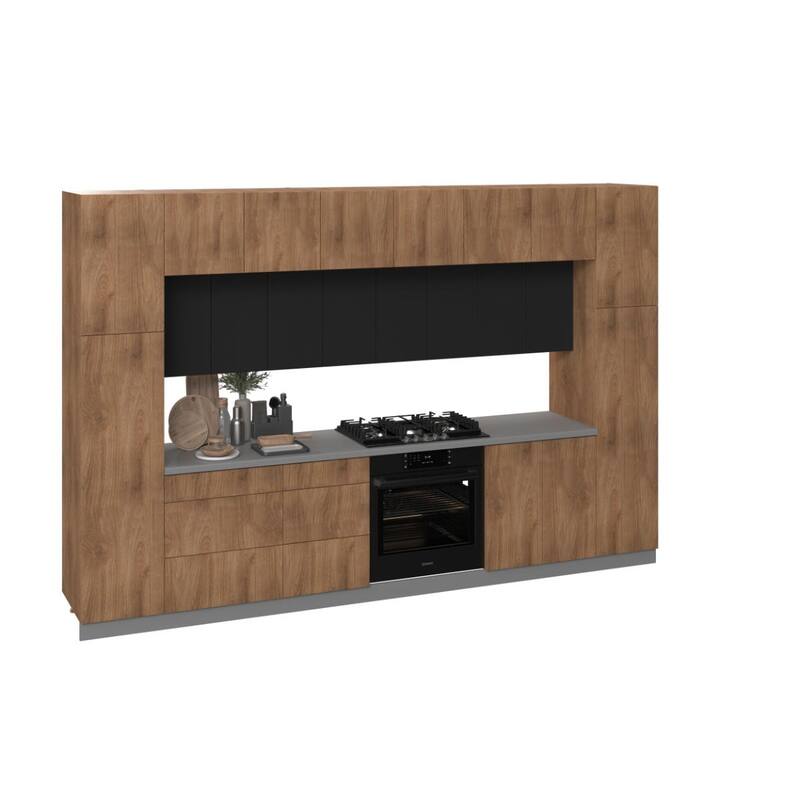 Kitchen Luxe Collection Natural Teak & Black Color Base Size 12Ft Wide - 143x24 - Black