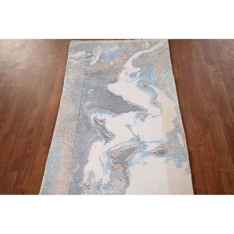 Striped Modern Abstract Foyer Rug Hand-Knotted Wool Carpet - 2'8" x 4'11"