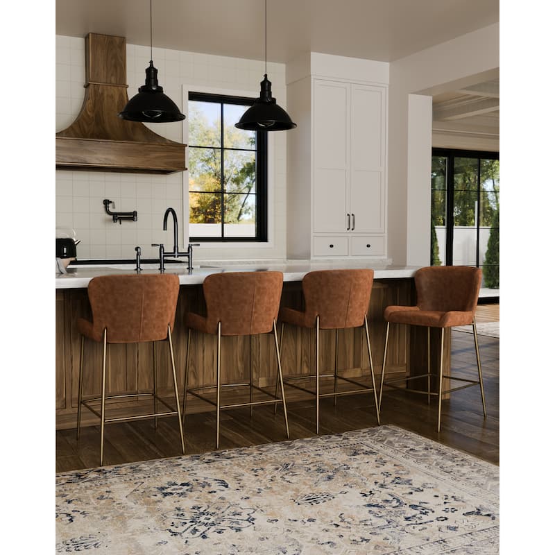 Maven Lane Naomi Metal Kitchen Stool with Vegan Leather Upholstery