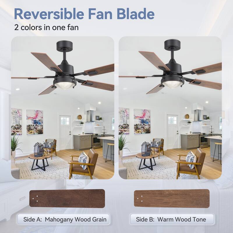 Industrial 52" Reversible 5-Blades Ceiling Fan with Remote and Light