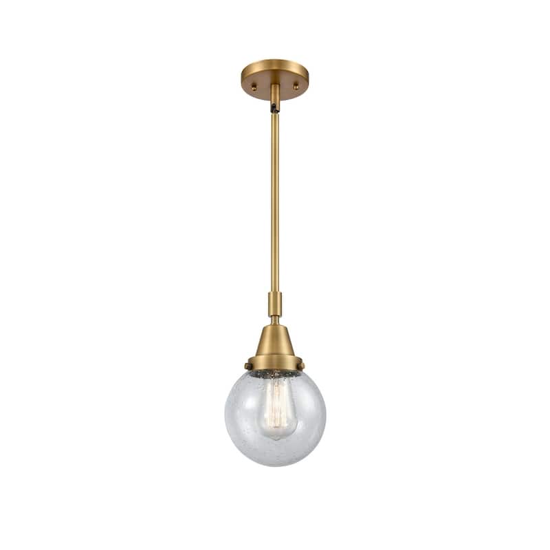Innovations Lighting 447-1S-11-6 Beacon Pendant Beacon 6" Wide Mini - Brushed Brass / Seedy
