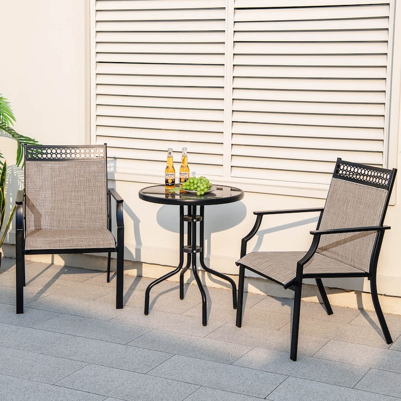 Costway Patio Chairs Set of 2 with All Weather Breathable Fabric High - See Details