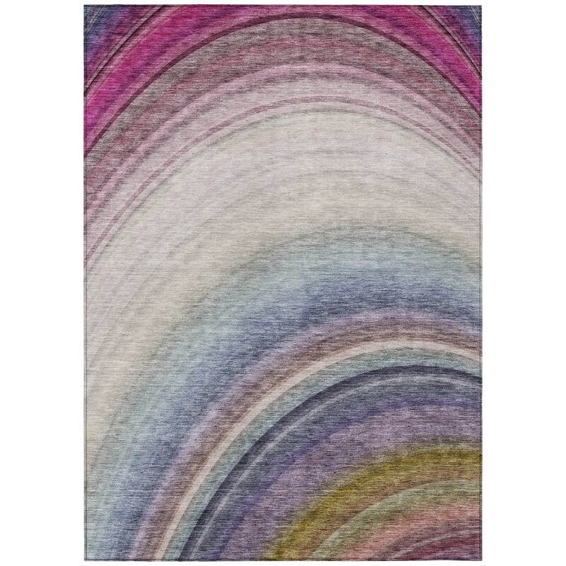 Machine Washable Indoor/ Outdoor Chantille Abstract Wave Rug