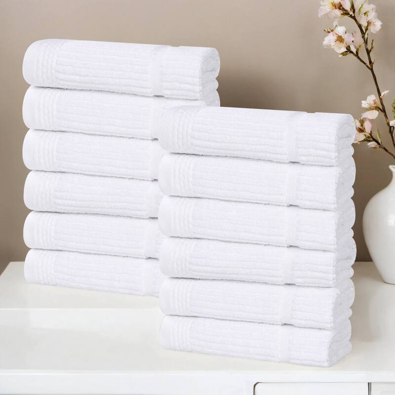 Superior Milo Smart Twist Viscose Cotton Blend Face Towels Washcloths, Set of 12 - White