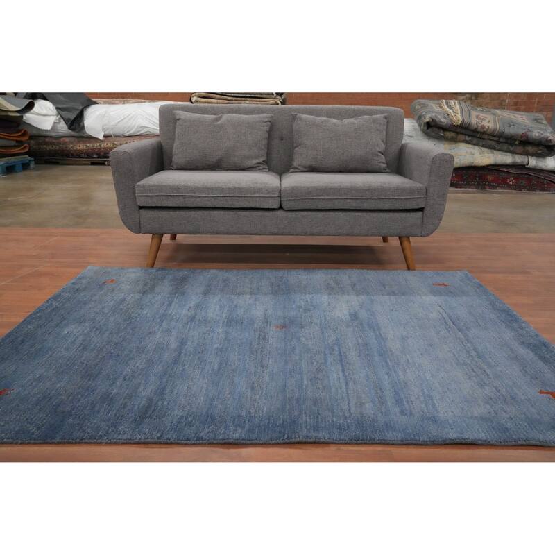 Hand Knotted Oriental 100% Wool Carpet Tribal Animal Pictorial Navy Blue & Blues Gabbeh Area Rug - 6' 5'' X 4' 7''