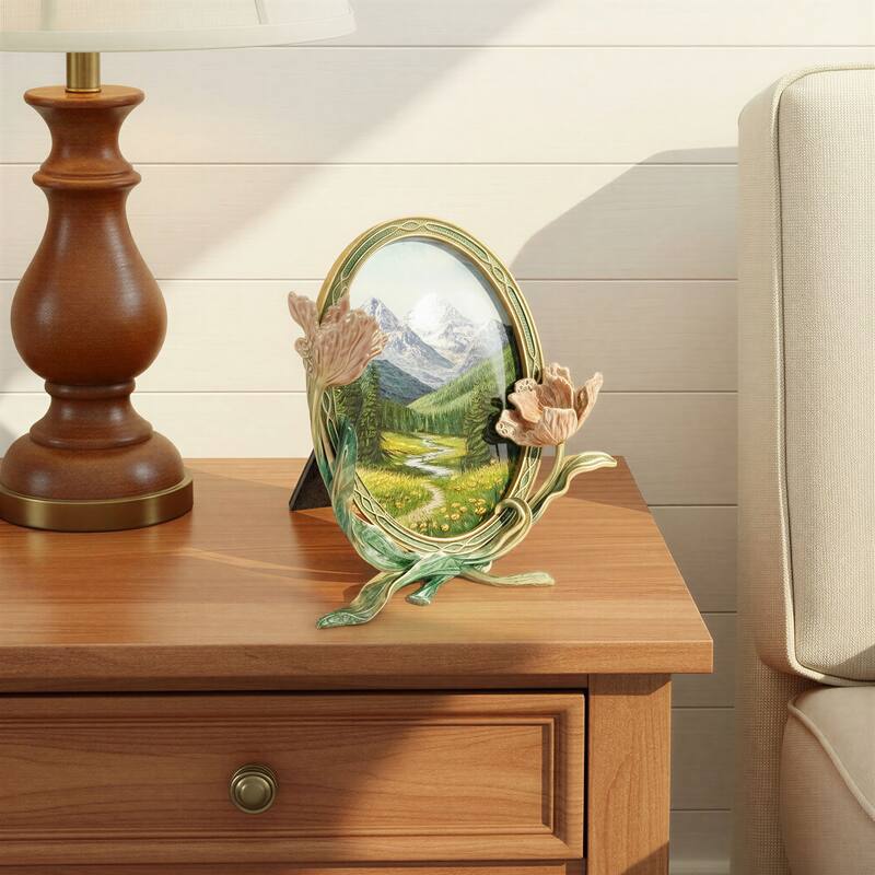 Enameled Metal Photo Frame with 3D Flowers & Jewels - 5.13"L x 2.0"W x 6.25"H - Multicolor