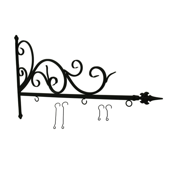 Black Powder Coated Metal Wall Mount Hanging Scroll Bracket - 14 X 39.5 X 1 inches