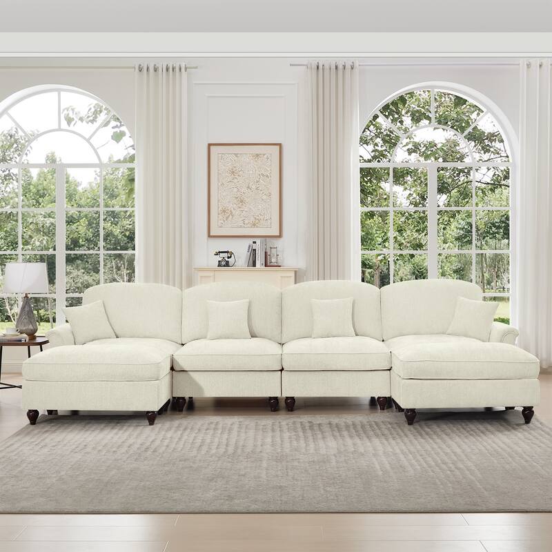 GDFStudio - Classic U-Shaped Chenille 4-Seater 137.8" Sectional Sofa with Ottomans