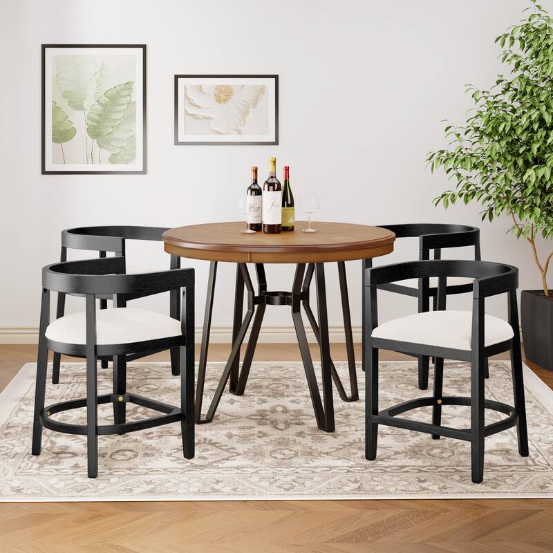 Ember 5-Piece Counter-Height Bar Set with Rubberwood Chairs and Ash Wood Table by Christopher Knight Home - Beige+Black+Light Ash