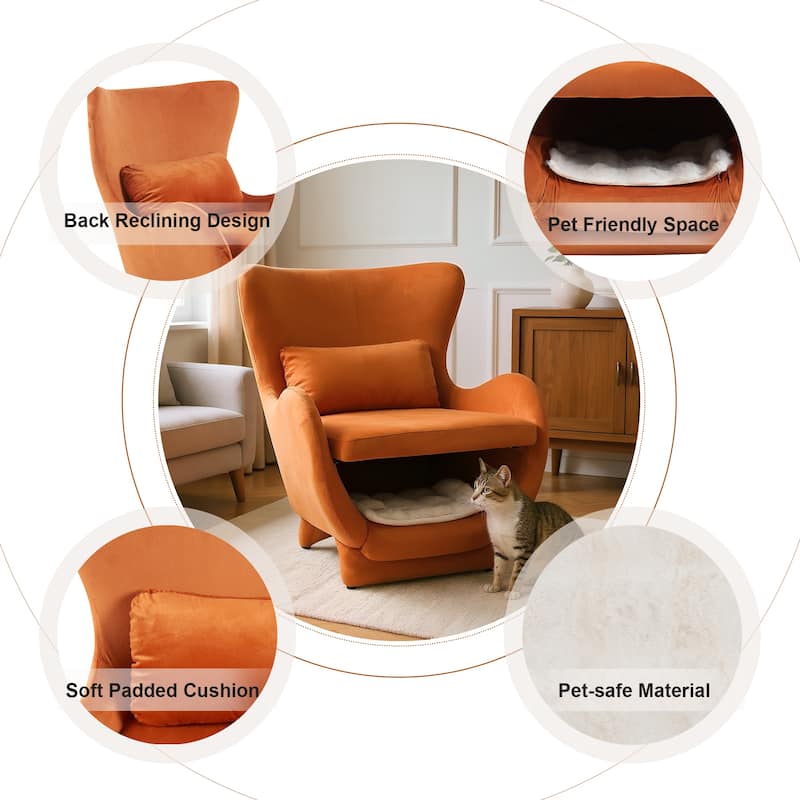 Furniture Style 2 in 1 Pet Friendly Modern Velvet Lounge Chair, Upholstered Back Accent Chair