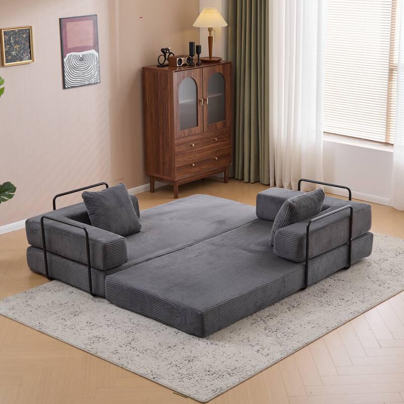 Convertible Corduroy Floor Sofa Bed, Dark Grey