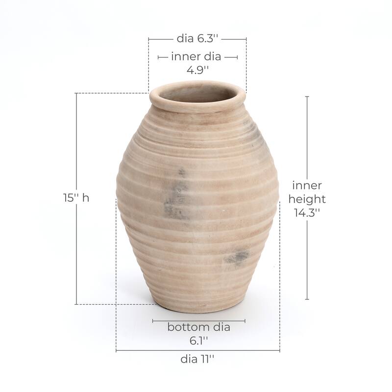 Rustic Terracotta Vase with Ribbed Texture, 15'' Tall Brown Accent for Shelves & Tabletops