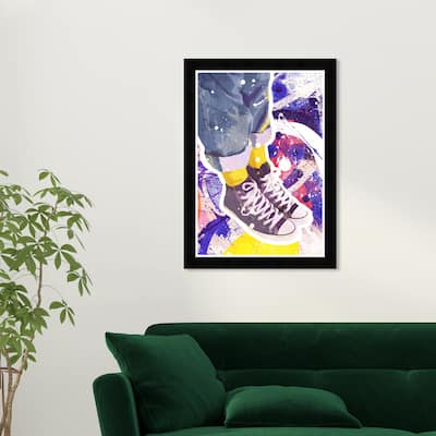 Wynwood Studio Prints Fashion and Glam Graffitti Sneakers Blue and Neon Yellow Modern & Contemporary Wall Art Canvas Print