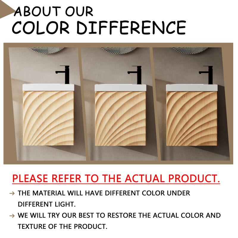 GDFStudio - Helsinki 18.5" Modern Wall-Mounted Bathroom Vanity Set with Resin Sink, Soft Closing Door & Antirust Hardware