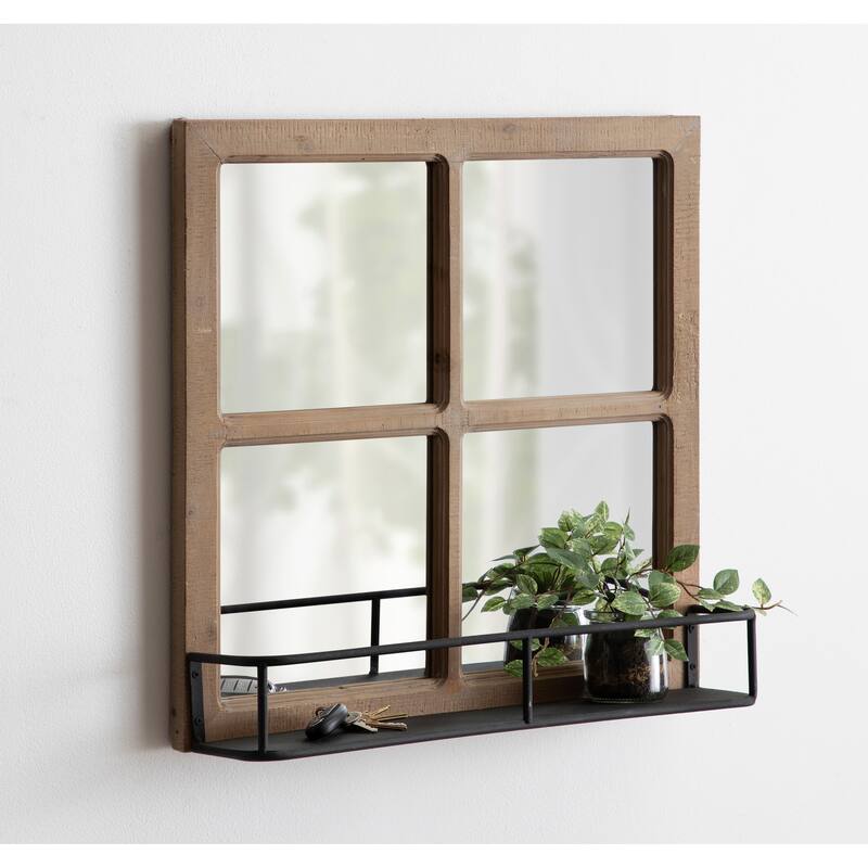 Kate and Laurel Jackson Distressed Wood Windowpane Mirror w/MetalShelf