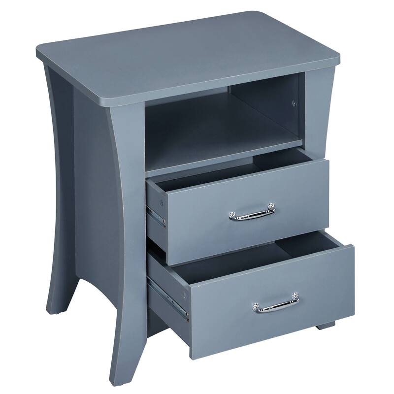 Grey Nightstand with 2 Drawers and Open Shelving