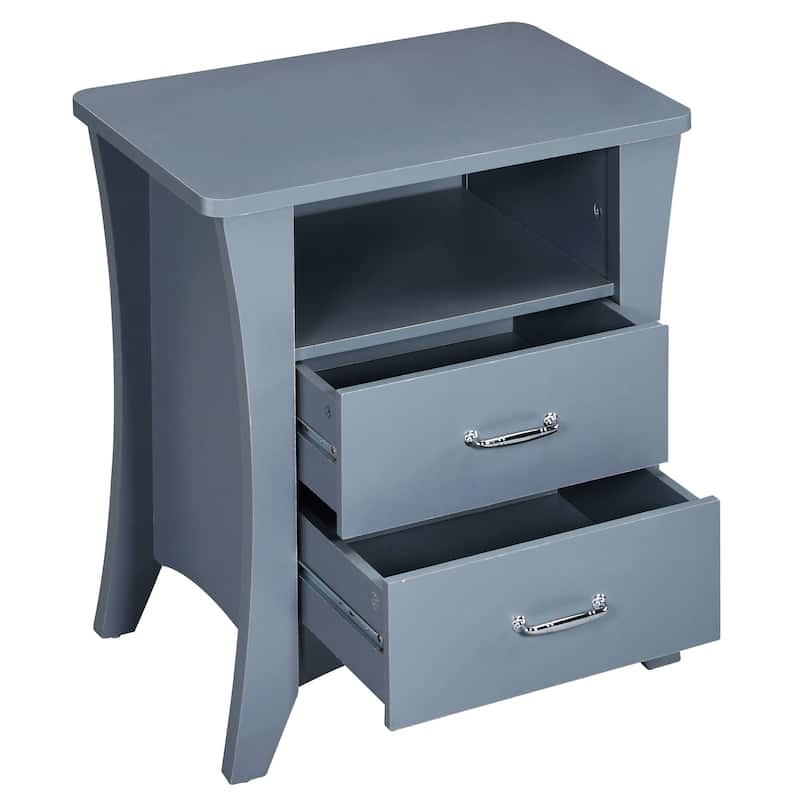 Rectangle Nightstand, Bedside Storage Cabinet with 2 Drawers, Sofa Side Table with Open Shelf, Decorative Table