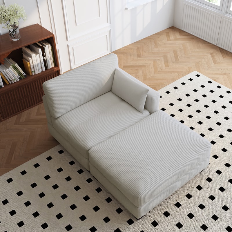 Modern 43'' Corduroy Comfy Sectional Chaise Lounge with Pillow