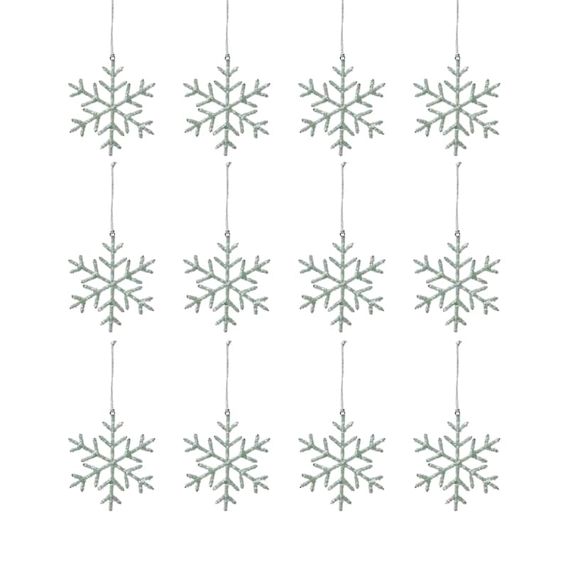 Beaded Snowflake Christmas Hanging Décor Ornaments, Set of 12, 6"