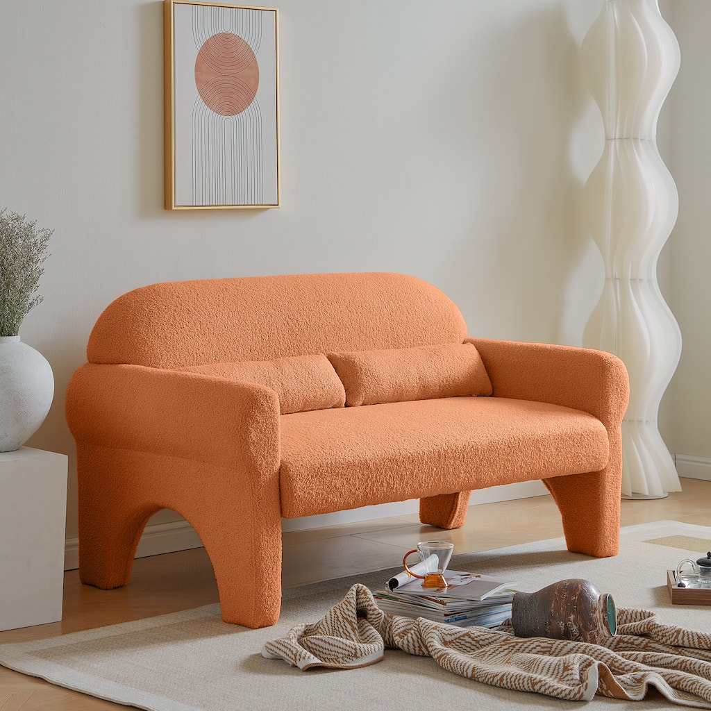 Featured Sofa with Lumbar Pillow, 2 Seater Couch with Solid Wood Frame, Loveseat Sofa for Reading Room Bedroom