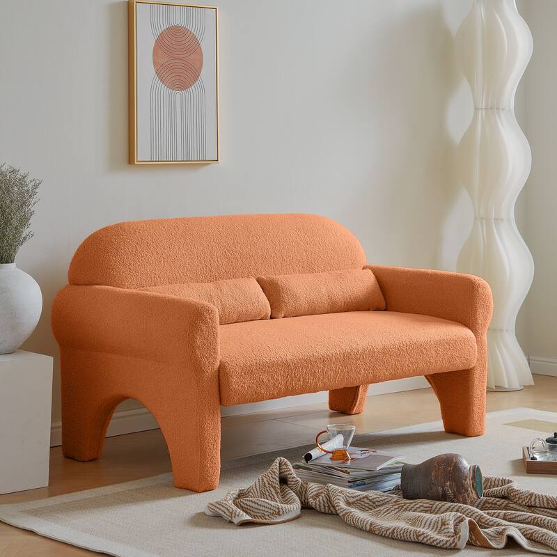 Orange Foam Modern Boucle Loveseat for Living Room
