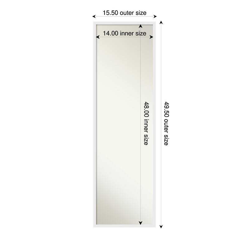 Incline Non-Beveled Wood Framed Full-Length On the Door Mirror - 16 x 50 in - Incline White