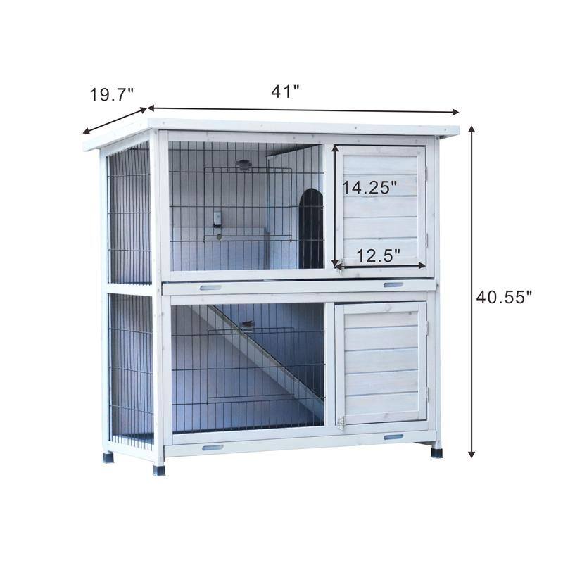 2-Story Outdoor Rabbit Hutch and Indoor Cage with Attached Run, Featuring Two Removable No-Leak Trays, Non-Slip Ramp