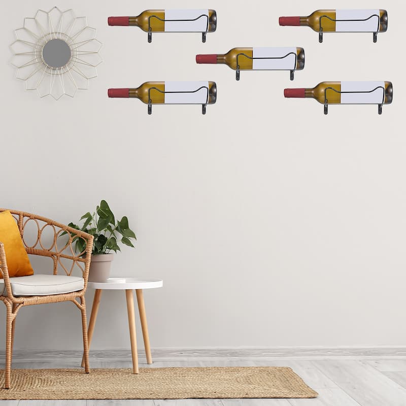 Spiral Wine Wall Holder 12 Pcs, Metal Hanging Wine Bottle Holder Level Style - Black