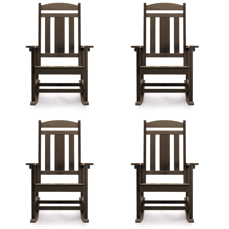 LUE BONA Plastic Outdoor Patio Adirondack Rocking Chairs For Porch Set of 4 - 34.6"D x 28"W x 43.7"H