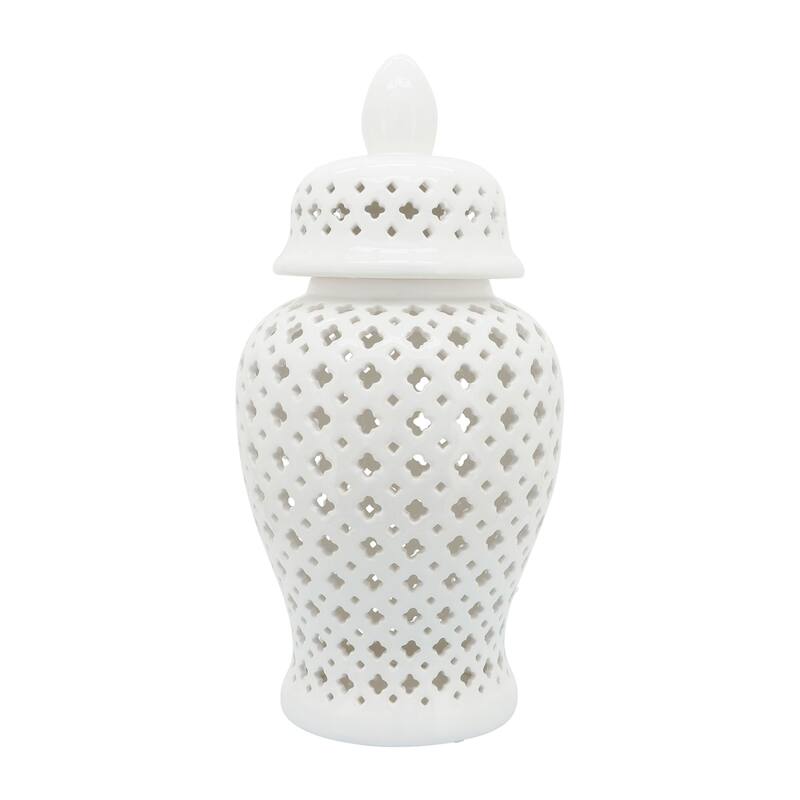 Modern Decorative Jar with Glossy Ceramic and Pierced Cutout Desig