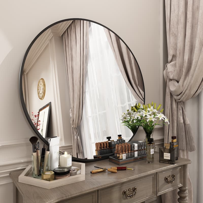KIOTEE Full Length Round Aluminum Alloy Framed French Cleat Mounted Wall Decor Bathroom Vanity Mirror with 5-Year Warranty