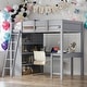 preview thumbnail 1 of 33, Full Size Loft Bed with Desk and Shelf,Solid Construction for Home Grey