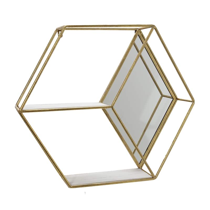20" Hexagon Mirror Wall Shelf Contemporary Metal and Wood Rustic Mounted Wall Shelf for Home or Office - 22" x 6" x 20"
