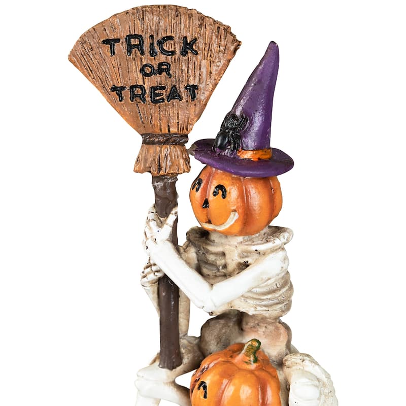 Trio of Stacked Trick or Treat Jack-O-Lantern Skeletons Halloween Decoration - 12.25"
