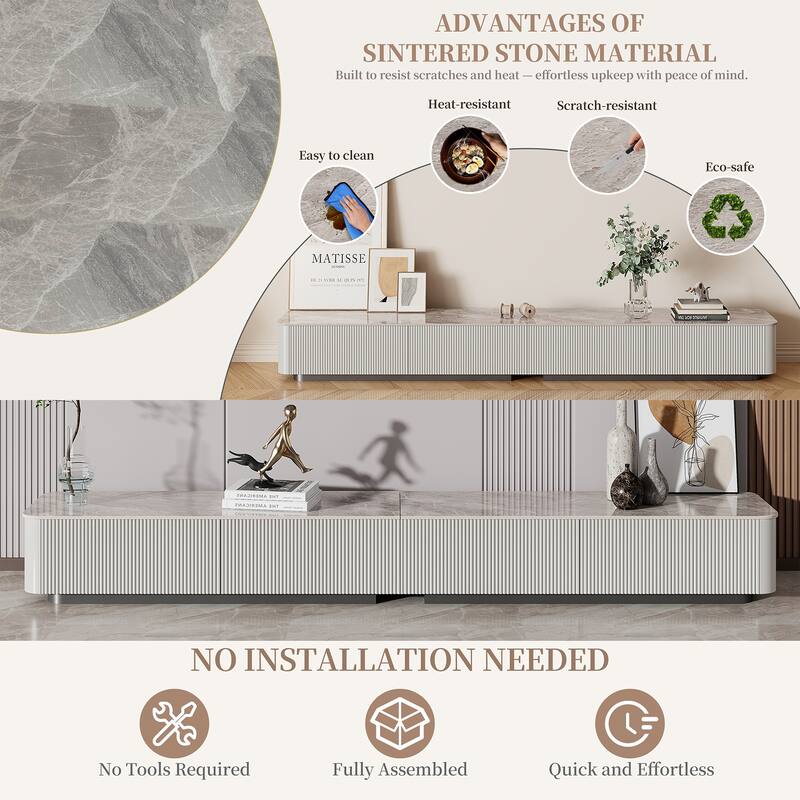 Modern TV Stands with Glossy Sintered Stone, 4-6Drawers, White & Gray