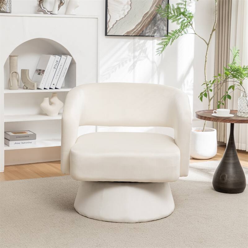 Swivel Barrel Chair,Accent Armchair 360 Degree Swivel Club Chair - White