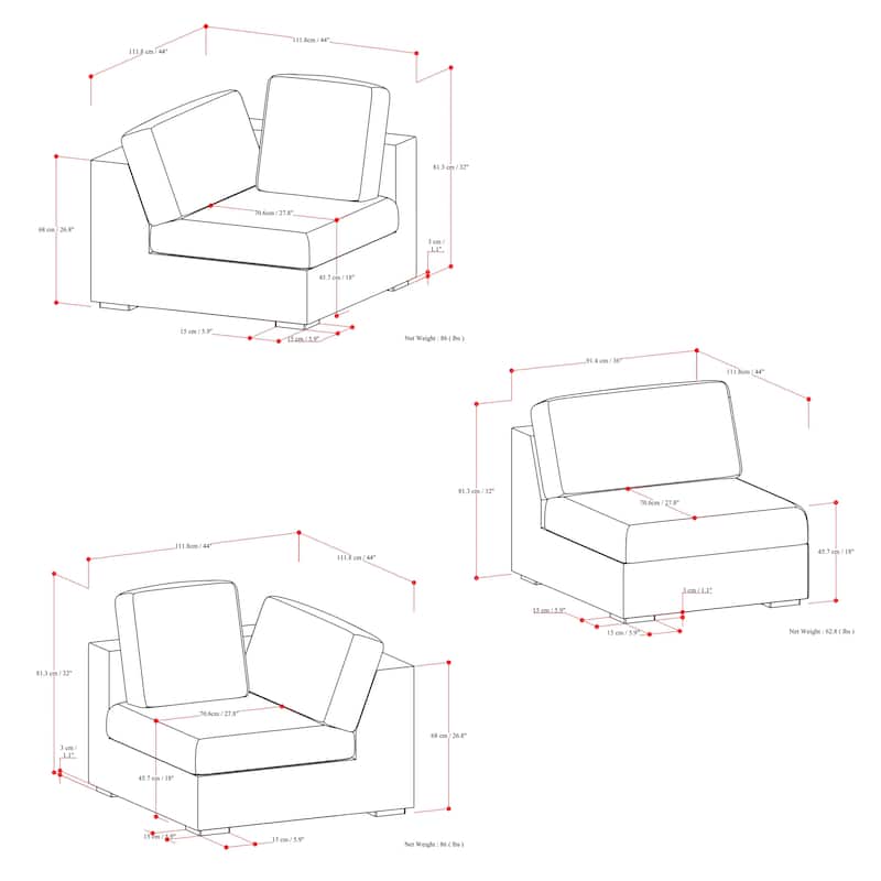 WYNDENHALL Marlee 3-Seater Modular Sofa in Velvety Chenille Performance Fabric