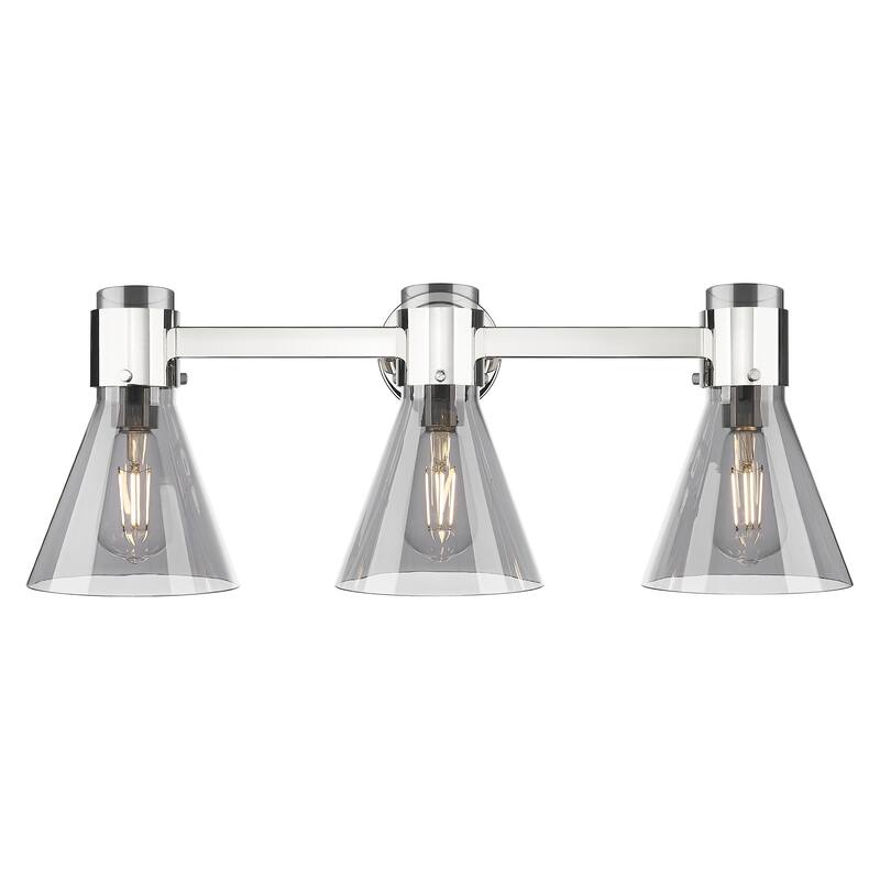 Innovations Lighting Downtown Urban - Lawton Cone - 3 Light 24" Wall-Mounted Bath Vanity Light - Polished Nickel, Light Smoke