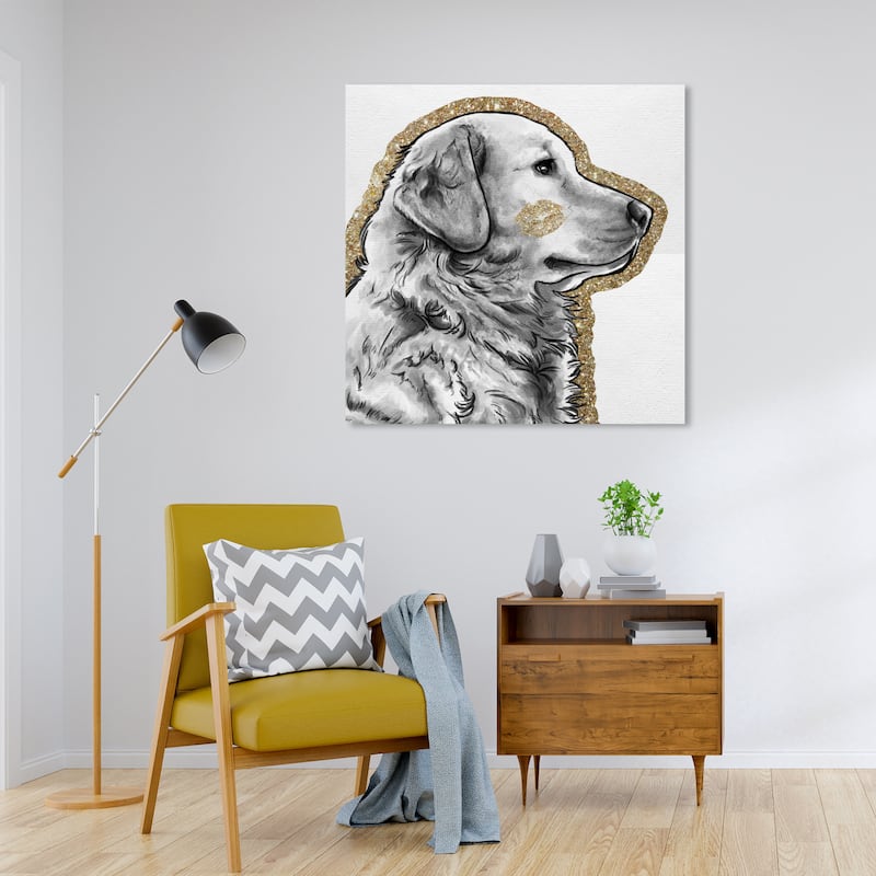 Wynwood Studio Canvas Fashion and Glam Kissing the Gold Gray and Light Gray Glam Wall Art Canvas Print - 30 x 30
