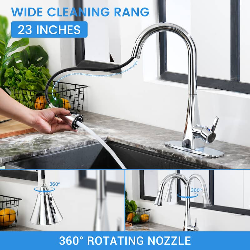 Smart Touchless Dual Sensor Pull Down Kitchen Faucet with Spout Swivel and 3 Function Sprayer