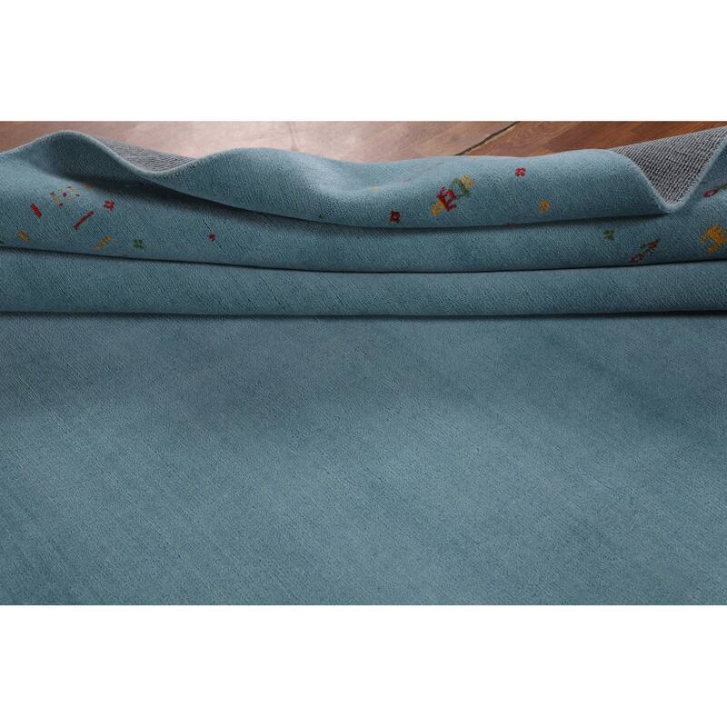 Light Blue Gabbeh Oriental Area Rug Handmade Tribal Wool Carpet - 8'4" x 9'10"