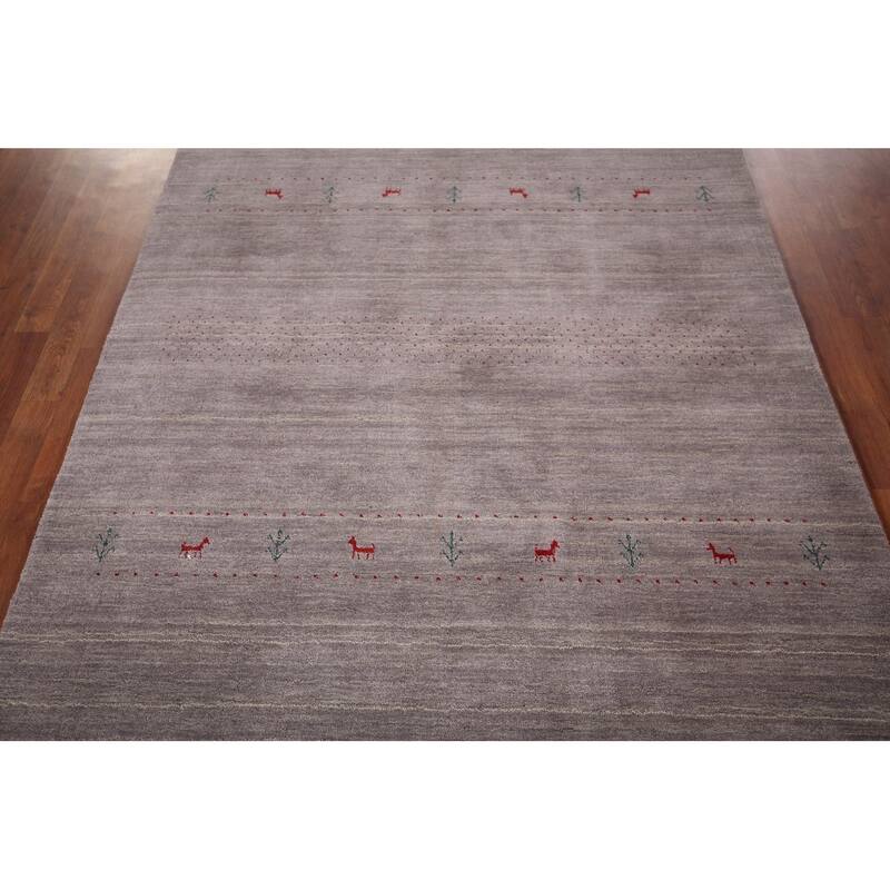 Little Animals Gray Gabbeh Indian Area Rug Handmade Wool Carpet - 5'1"x 8'0"