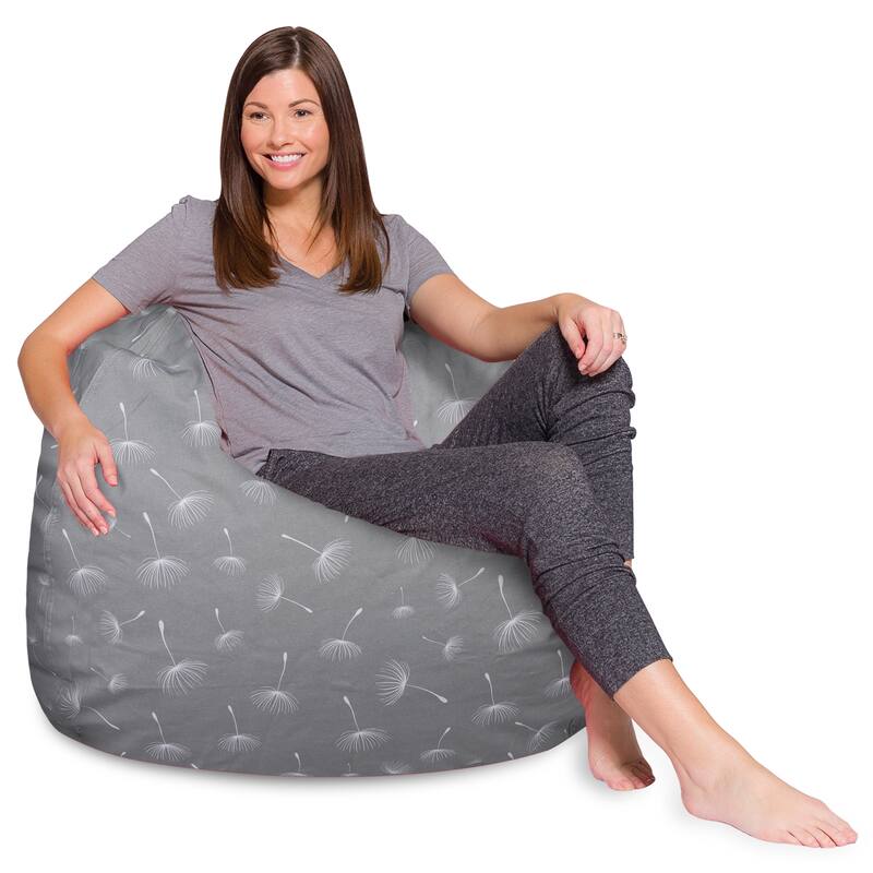 Kids Bean Bag Chair, Big Comfy Chair - Machine Washable Cover - 48 Inches Extra Large - Canvas White Dandelions on Gray