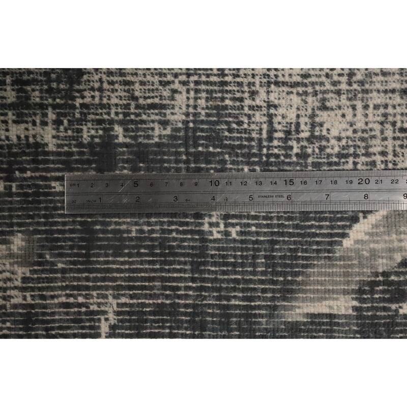 Hand Knotted Oriental Viscose Silk Carpet Modern Pictorial Navy Blue & Blues Abstract Area Rug - 7' 10'' X 5' 9''