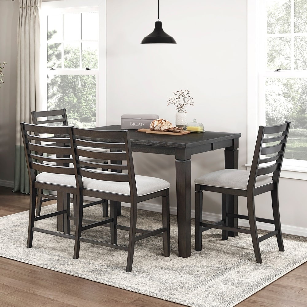 Dark Espresso Finish Counter Height Dining Furniture Set Extendable Table Upholstered Bench Chairs