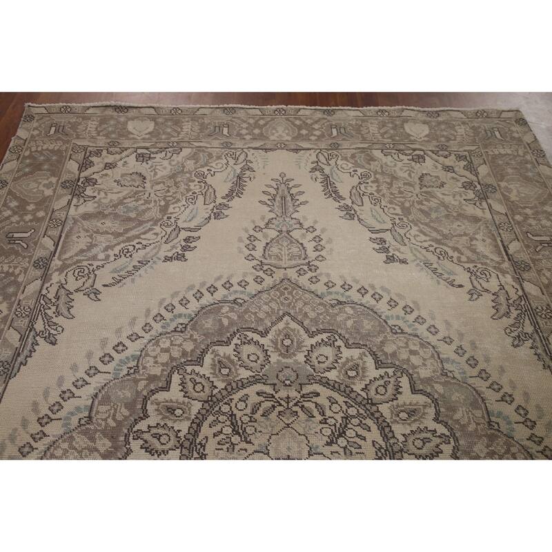 Distressed Tabriz Persian Vintage Rug Handmade Living Room Wool Carpet - 6'2" x 9'7"