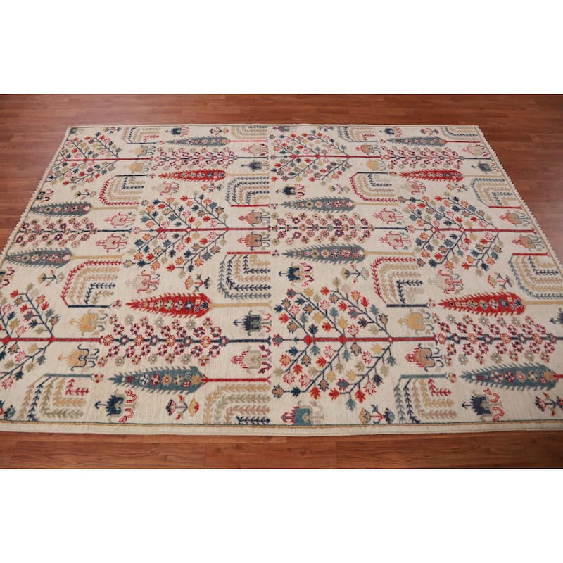 Hand Knotted Oriental 100% Wool Carpet Traditional Geometric Beige & Ivories Kazak Area Rug - 7' 10'' X 5' 6''