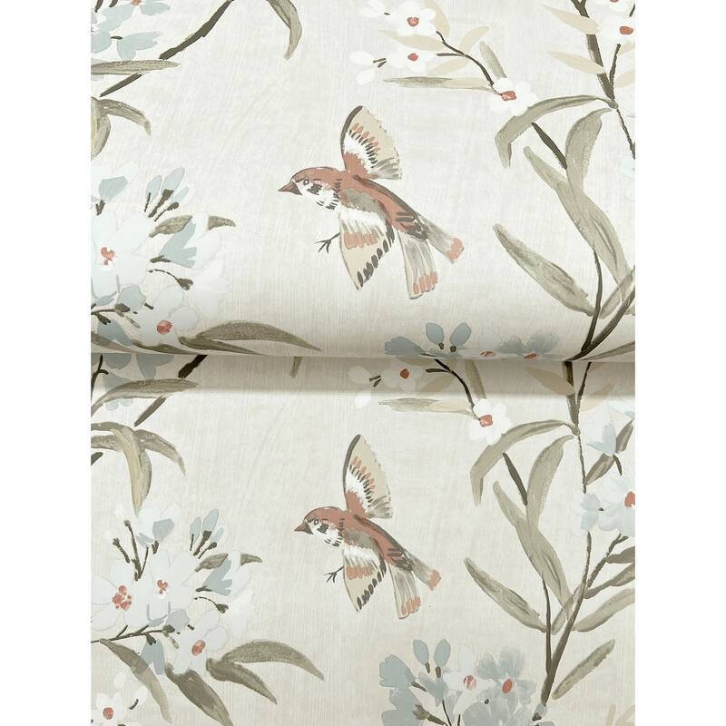 Chesapeake Tea Olive Beige Finch Frolic Wallpaper