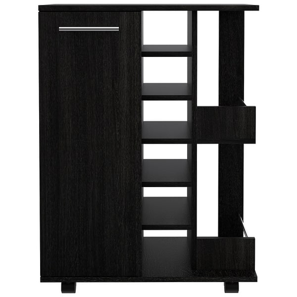 slide 2 of 47, Bar Cart with 2 Open Shelves, 4 Casters, 6 Wine Cubbies, 2 Inner Shelves, and Cabinet - 23" W x14"D x 32"H