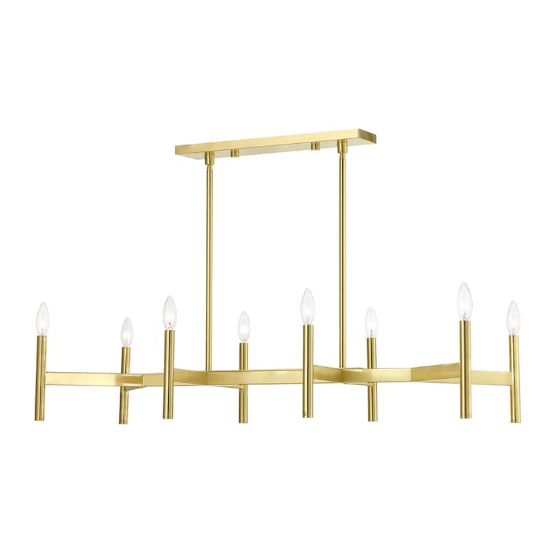 Copenhagen 8-light Satin Brass Linear Chandelier, 51178-12 - 40" L 15" W 19-43" ADJ. H